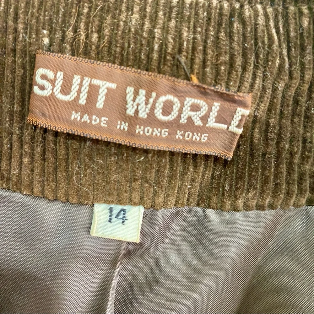 Vintage Suit‎ World Wool Plaid Blazer Corduroy Collar Brown Rust Sz 14 Academic